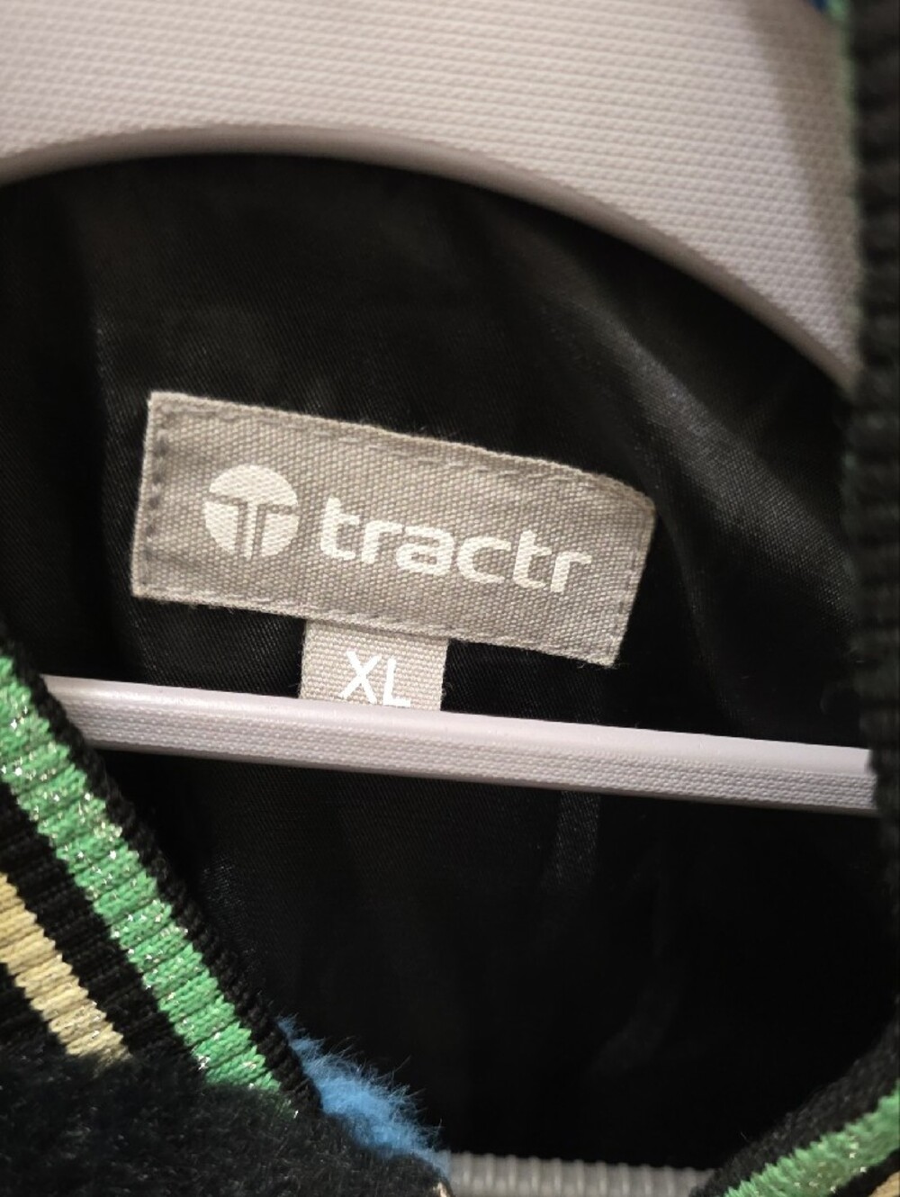 Fuzzy Black Bomber Jacket with Multicolor Smiley Faces - Picture 3 of 4